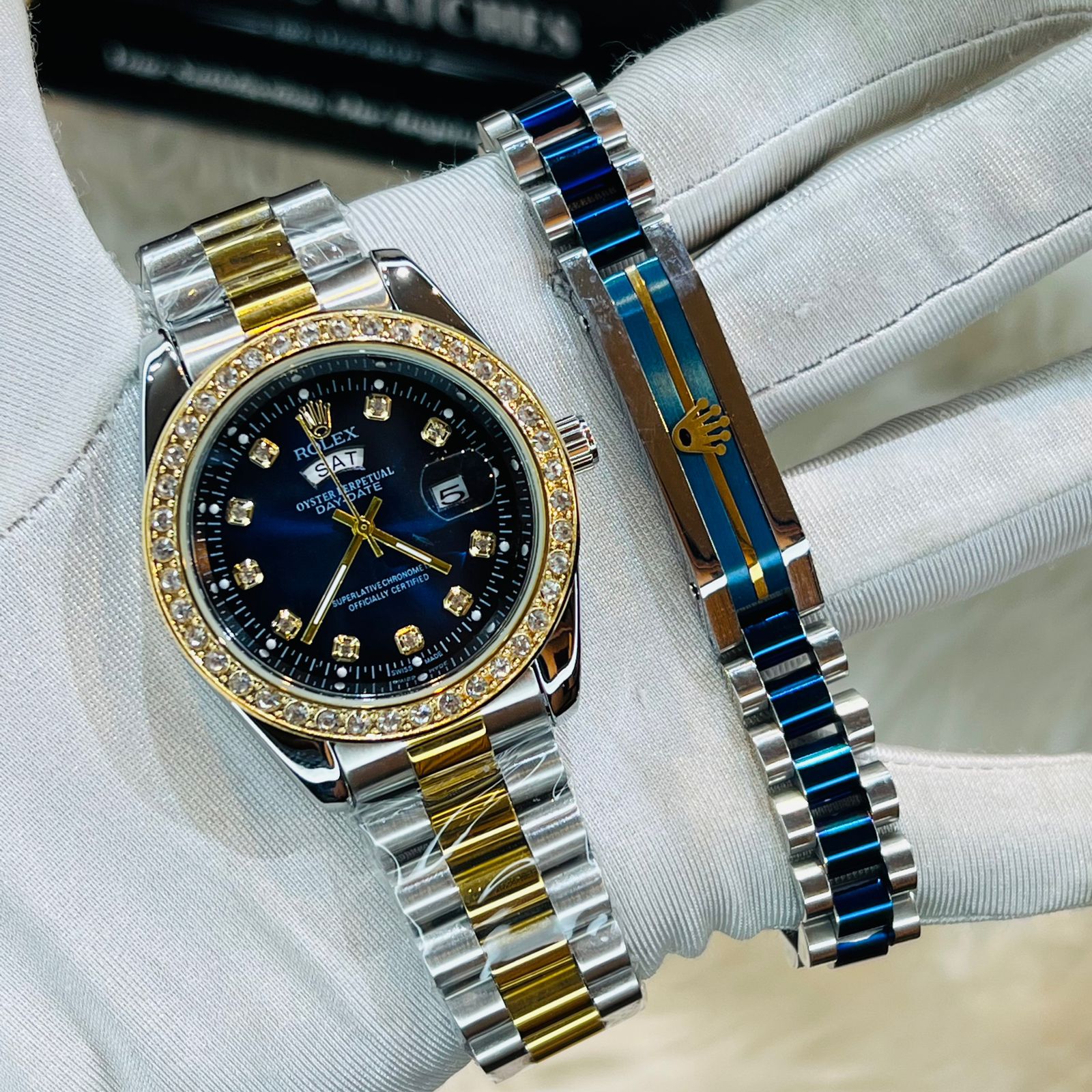 Premium Quality RLX Watches & Bracelet Combo T Stone Blue