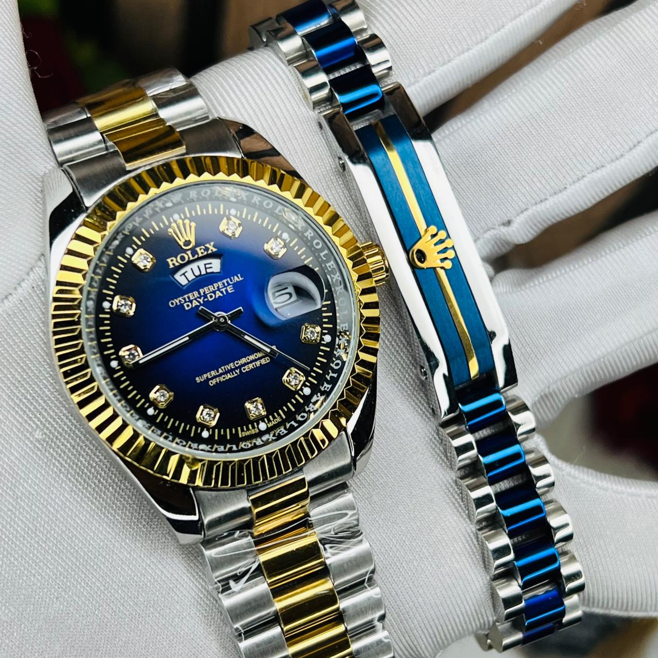 Premium Quality RLX Watches & Bracelet Combo T Carry Blue