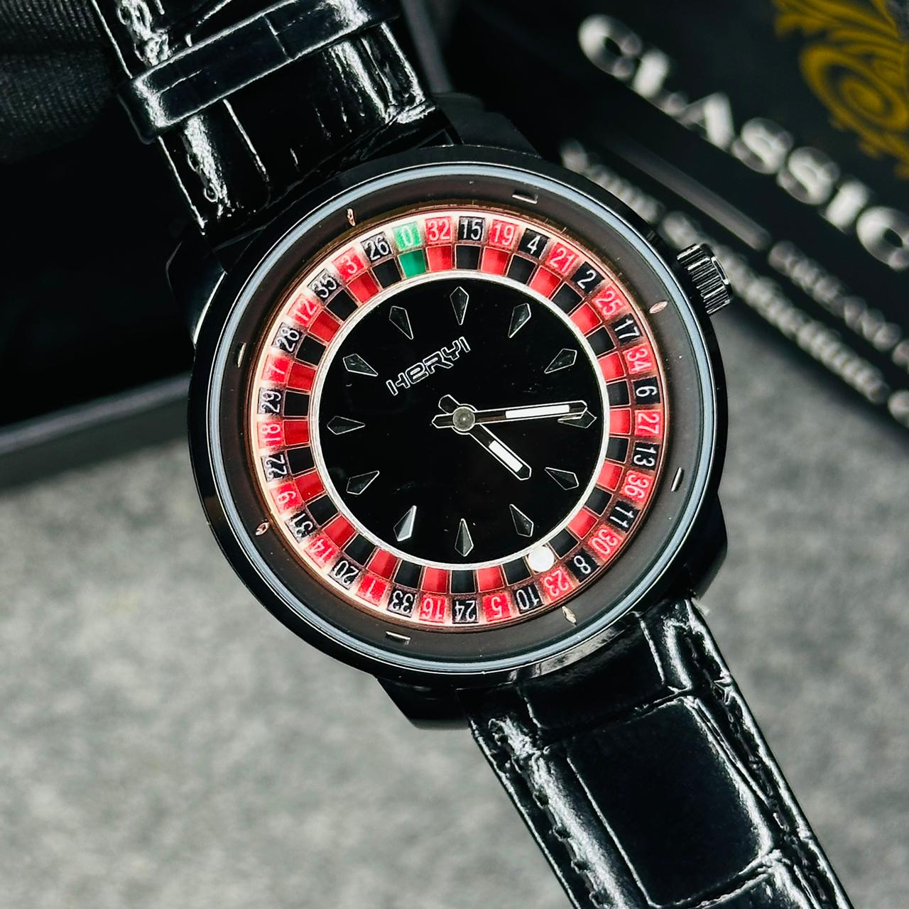 Premium Leather Casino Watch Full Black